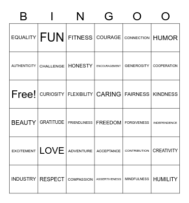 Values Bingo Card