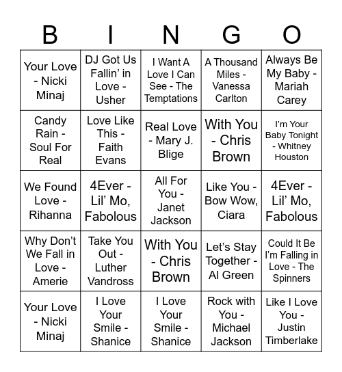 Bridal Brunch Music Bingo Card