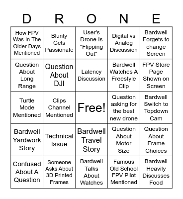 Bardwell Q&A Livestream Bingo Card