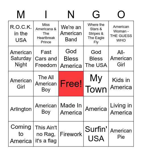 AMERICA Bingo Card
