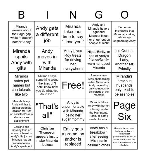 Mirandy Fanfic Bingo Card