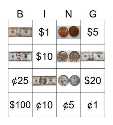 Money Bingo Card