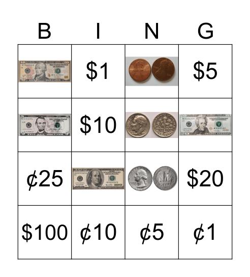 Money Bingo Card