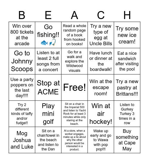 Wildwood Bingo!!!!!!!!!!!! Bingo Card