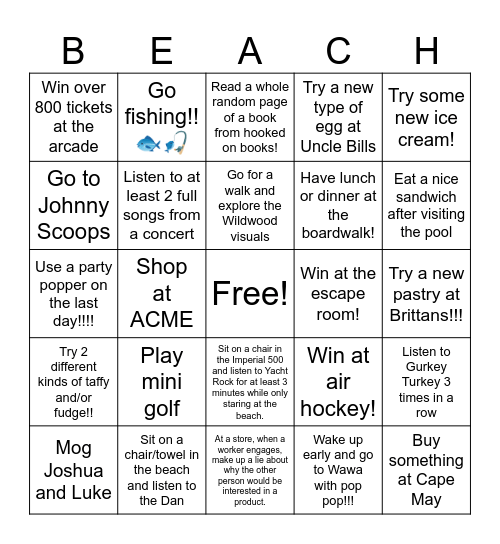 Wildwood Bingo!!!!!!!!!!!! Bingo Card