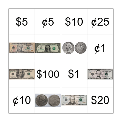Money Bingo Card