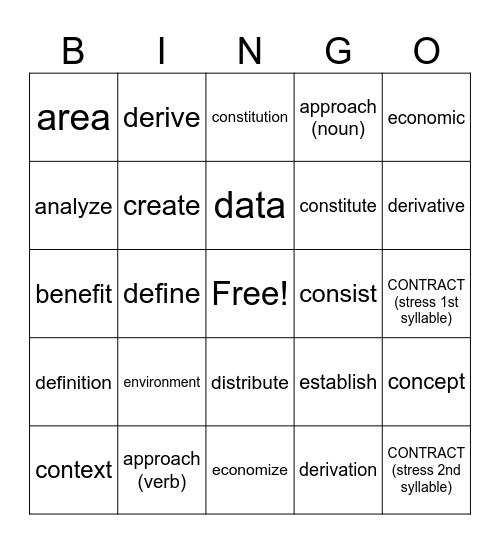 Academic Vocabulary BINGO! Bingo Card