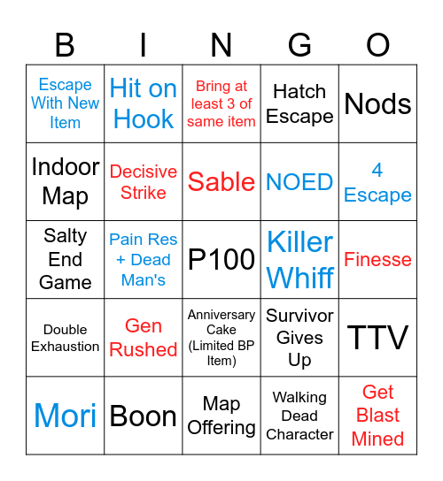 Dead by Daylight (1) Bingo Card