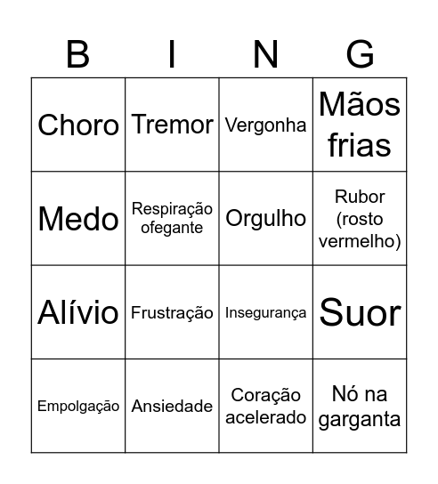 SENTIMENTOS X EMOÇÕES Bingo Card