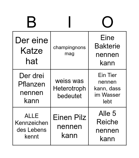 Finde jemand der... Bingo Card
