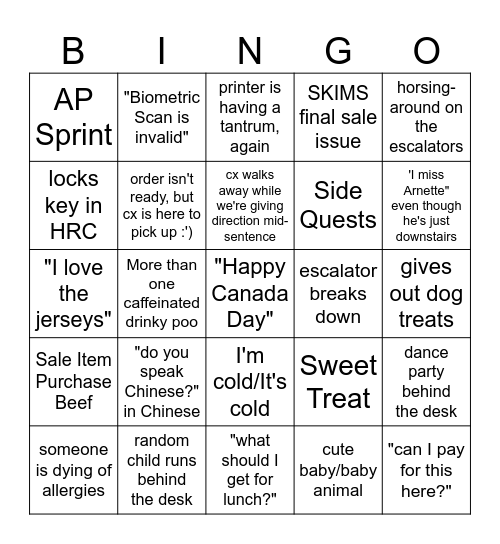 Untitled Bingo Card