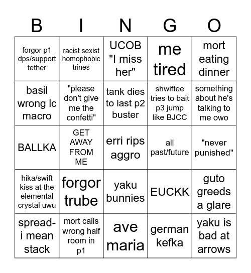 blamad Bingo Card