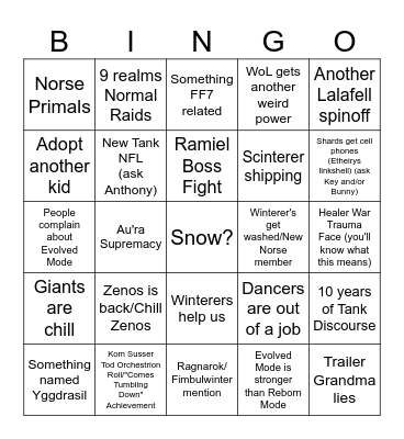 Evercold Expectations Bingo Card