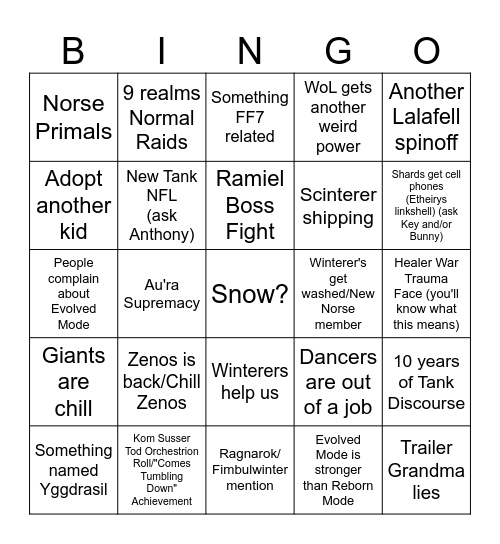 Evercold Expectations Bingo Card