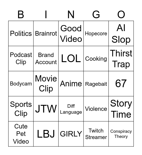 Untitled Bingo Card