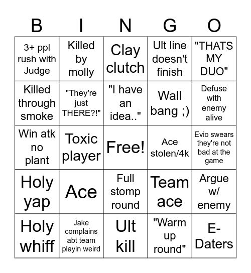 Valorant Bingo Card