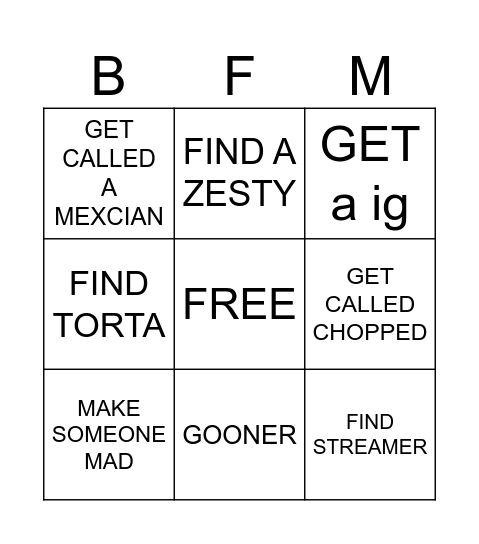 BFM FORMS Bingo Card