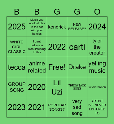 SPOTIFY DJ BINGO Card