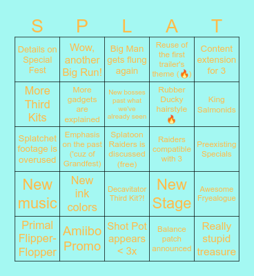 Splatoon Raiders Bingo Card