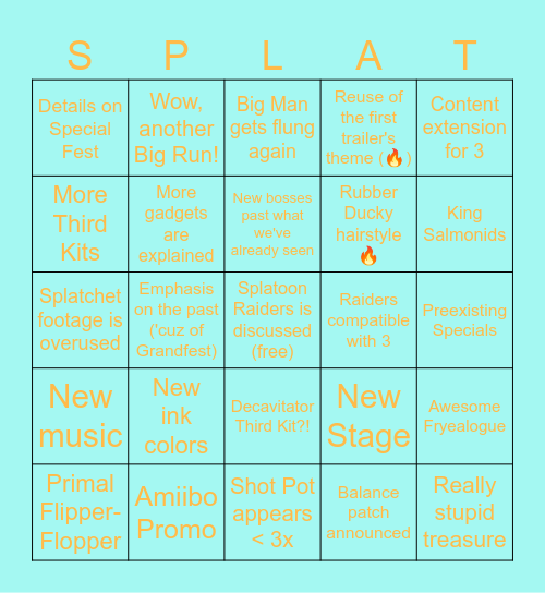 Splatoon Raiders Bingo Card