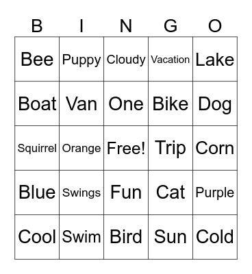 Summer Bingo Card