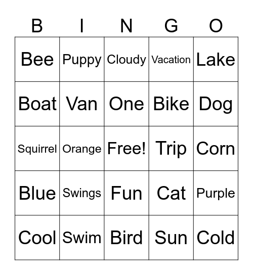 Summer Bingo Card