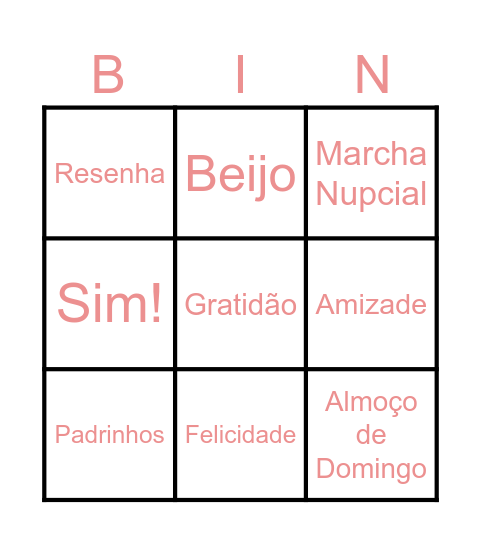 Bingo dos Noivos Bingo Card
