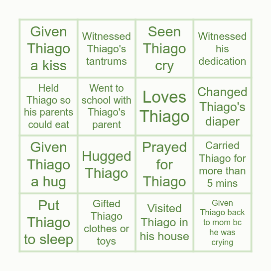 Thiago's First Year! Bingo Card