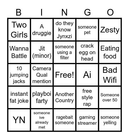 TIKTOK OMEGLE BINGO Card