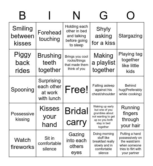 Lories Relationship Bingo Card