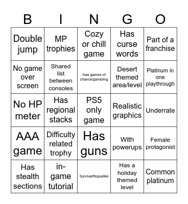 Monthly Platinum Bingo Card
