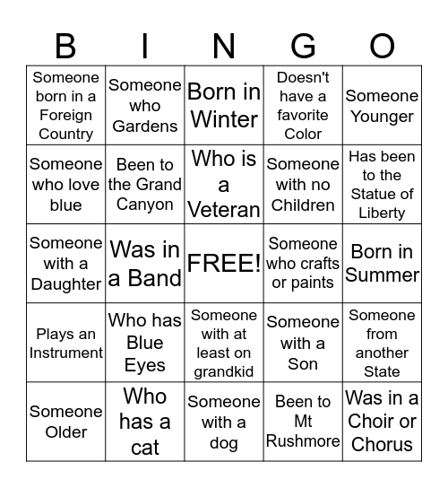 Meet and Greet Bingo Card