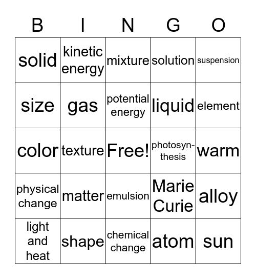 Science Bingo Card