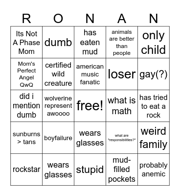 Ronan Bingo Card