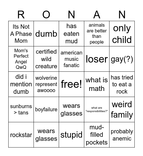 Ronan Bingo Card