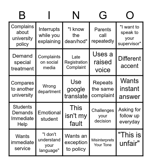 Clients' Check Bingo Card
