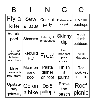 Gunnar summer Bingo Card
