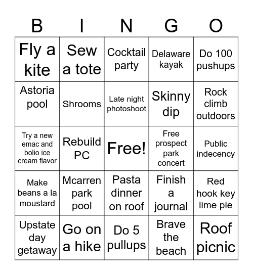 Gunnar summer Bingo Card