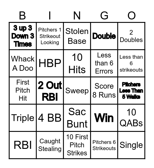Whack A Doo Bingo Card