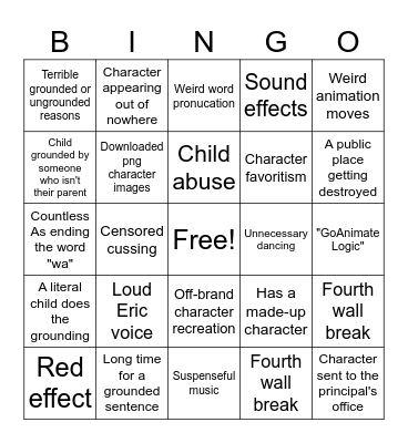 GoAnimate Bingo Card