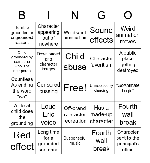 GoAnimate Bingo Card