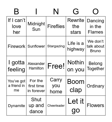 musical bingo Card