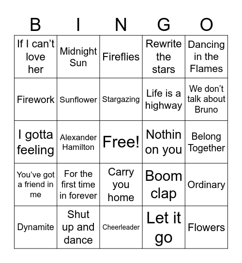 musical bingo Card