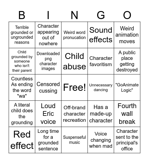 GoAnimate Bingo Card