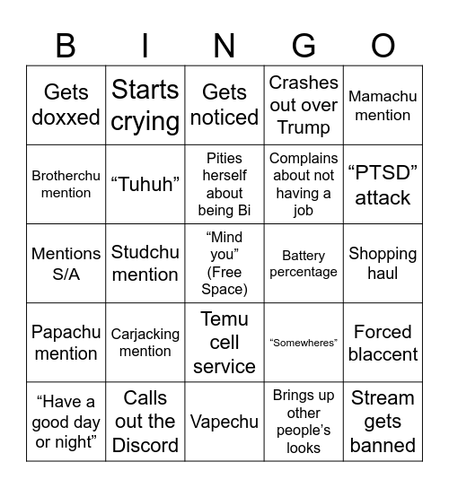 Tophiachu Bingo Card