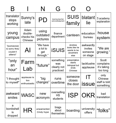 The Final 1 Bingo Card