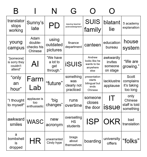 The Final 1 Bingo Card