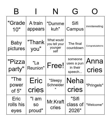 Gr. 10 Grad Bingo 2026 Bingo Card
