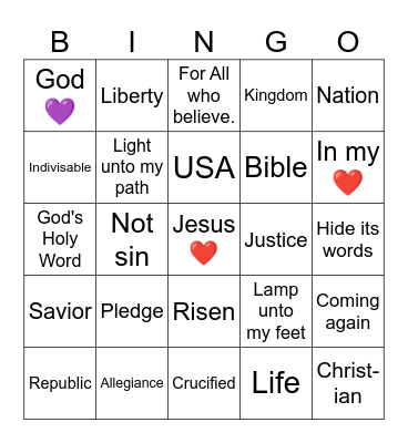 Three Pledges Bingo Card