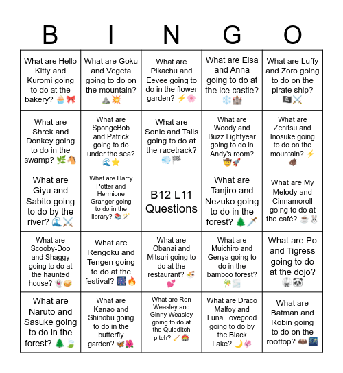 B12 L11 What are Tom and Jerry going to do in the kitchen? 🧀🏠 Bingo Card